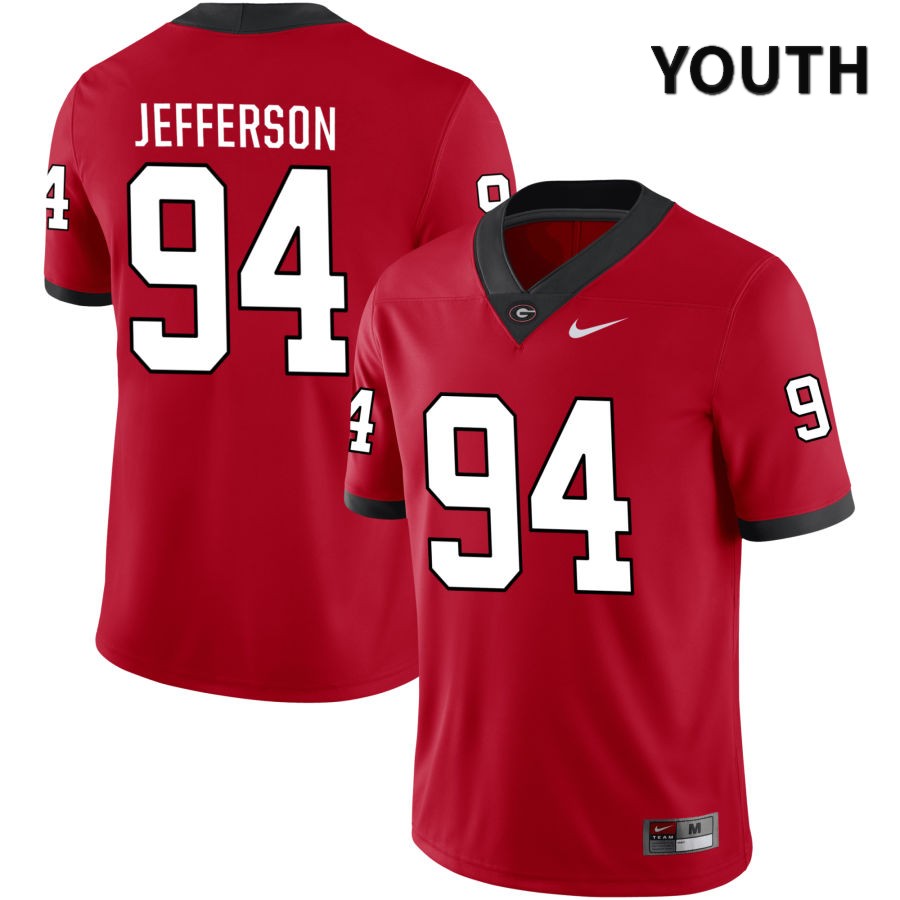 Georgia Bulldogs Youth Jonathan Jefferson #94 Red 2022 NIL Stitched College UGA Football Jersey 23PX014WJ